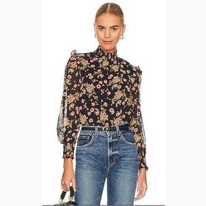 1. State Ruffle Smock Neck Blouse Size Medium Sheer Sleeves Revolve